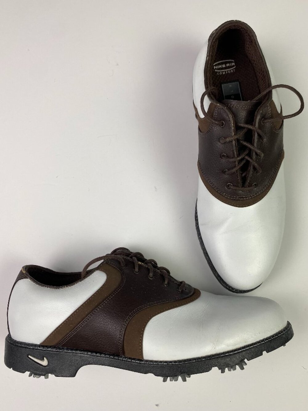 Nike Waverly Last Golf Shoes Cleats Mens 7 White Brown Leather